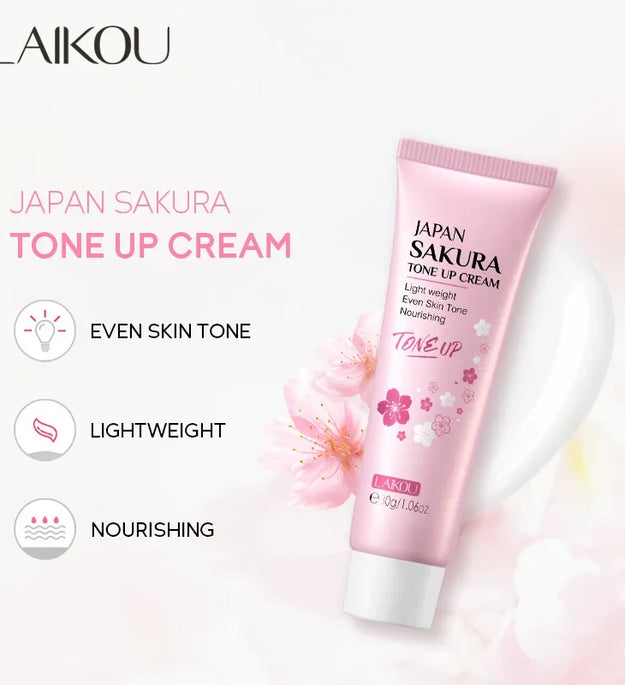 LAIKOU Cherry Blossom Suyan Cream Moisturizing Lazy Face Cream Tone up Brighten Skin Care Products Waterproof Sweatproof 30g