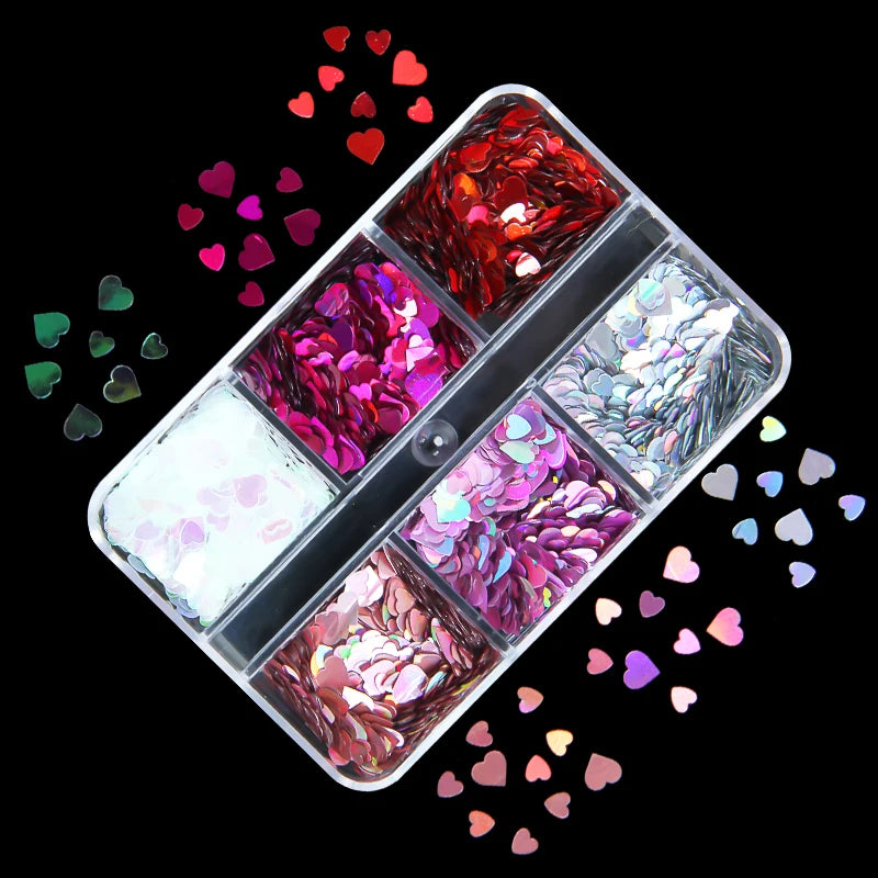 6Grids Holographic Square Nail Art Glitter Sequins Laser Ball Decoration Flakes Manicure Nails Supplies Professional Accessories