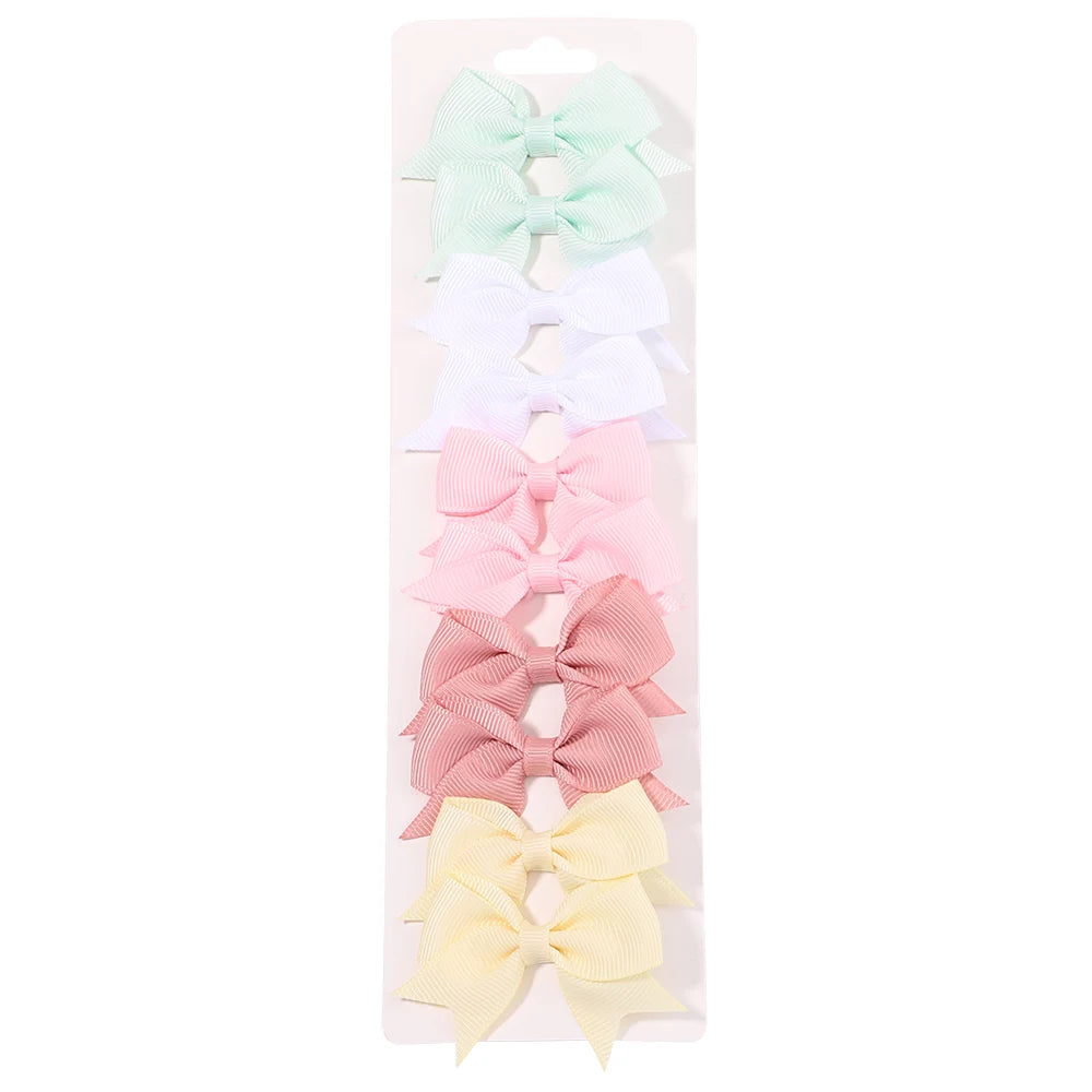 10Pcs/Set New Cute Solid Ribbon Bowknot Hair Clips for Baby Girls Handmade Bows Hairpin Barrettes Headwear Kids Hair Accessories - BlissFully