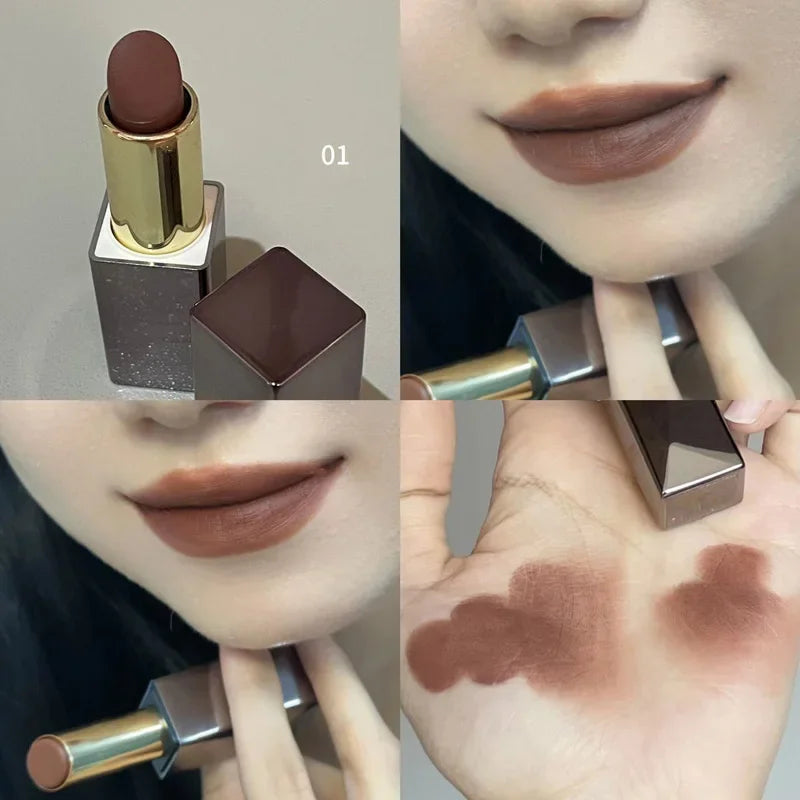 Sexy Matte Punk Dark Brown Lipstick Waterproof Lip Gloss Long Lasting Non-Stick Cup Smoked Matte Lipstick Korean Makeup Cosmetic