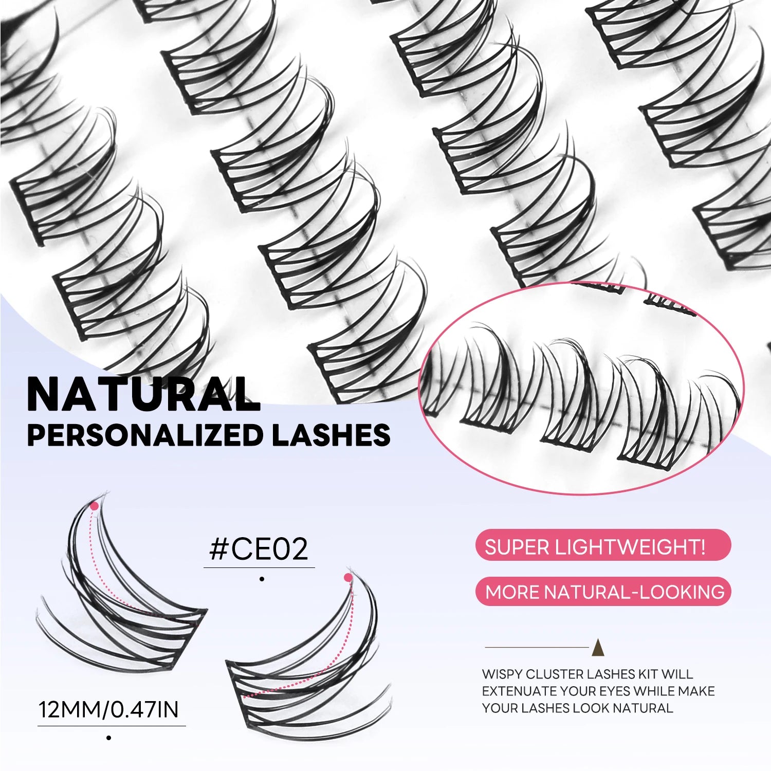 GROINNEYA Natural Cluster Lashes Manga Lashes Soft Cross Wispy Individual Cluster Eyelashes Extension Makeup