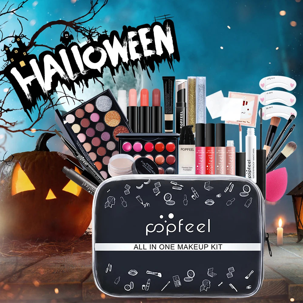 POPFEEL Complete Christmas Makeup Set Gift Box -Holiday Surprise for Friends and Family | Festive Christmas Cosmetics Collection