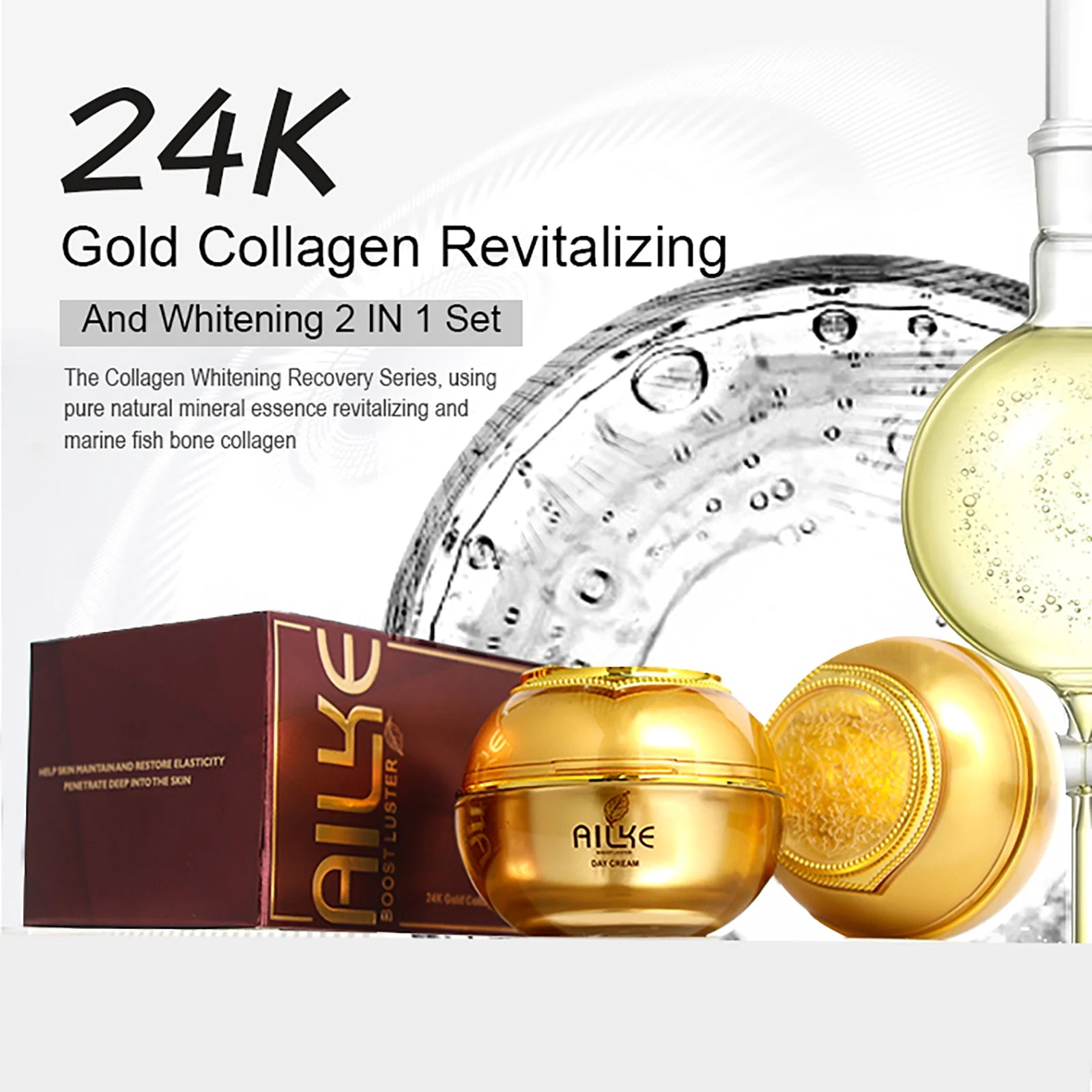 AILKE 24K Collagen Facial Whitening Set, Reduce Black Spots, Freckles, Brightening, Moisturizing Beauty Set For All Skin Types - BlissFully