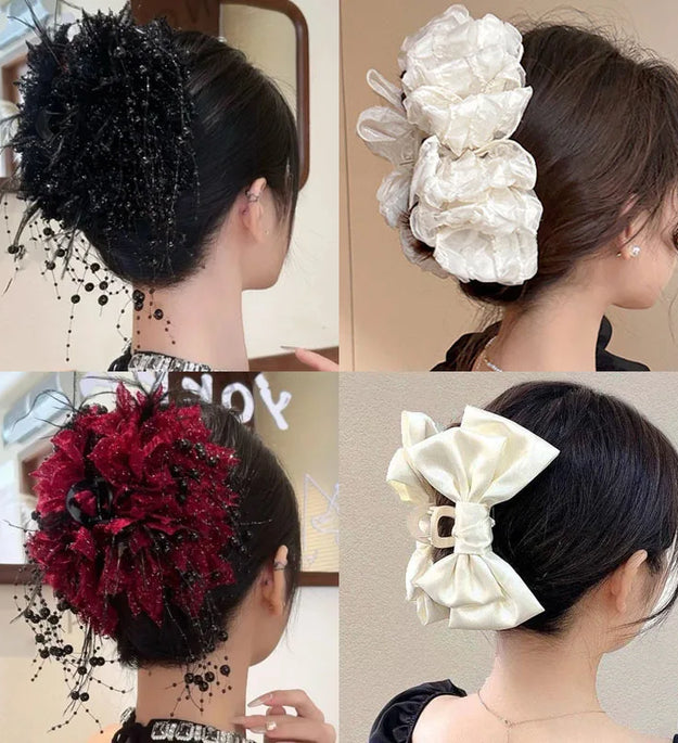 New Large Chiffon Bow Hair Claw Clip Elegant Large Size Fabric Ribbon Flower Hair Clip Jaw Clamps Accessories For Women Hairpins