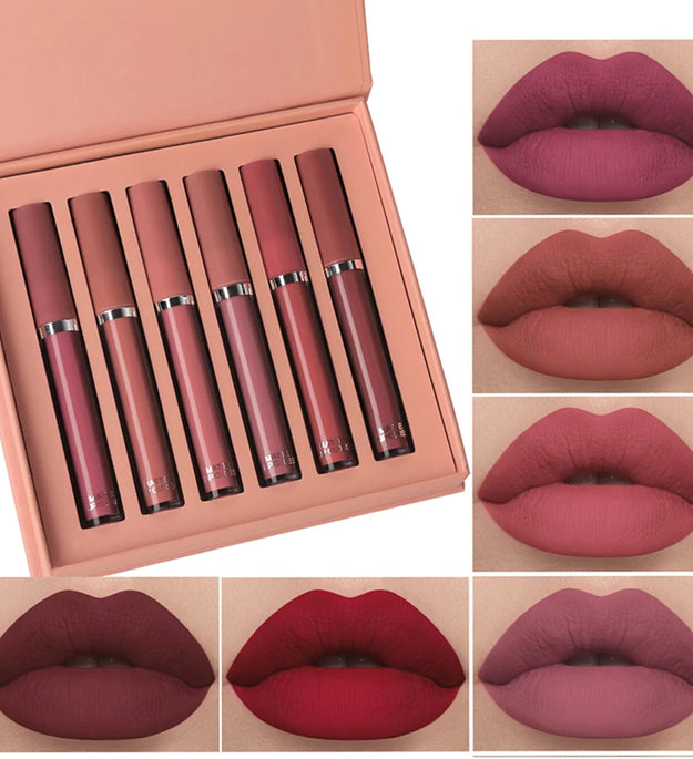 Matte Lip Gloss Set 6 Color Lipstick Smooth And Lasting Display Lip Gloss Waterproof Moisturizing Lipstick Holiday Gift Box Set