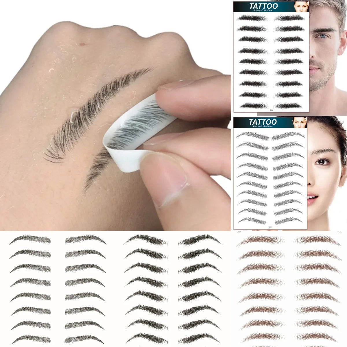 4D Hair Like Eyebrows Makeup Waterproof Eyebrow Tattoo Sticker Long Lasting Natural Fake Eyebrow Stickers Cosmetics 10 pairs 1PC