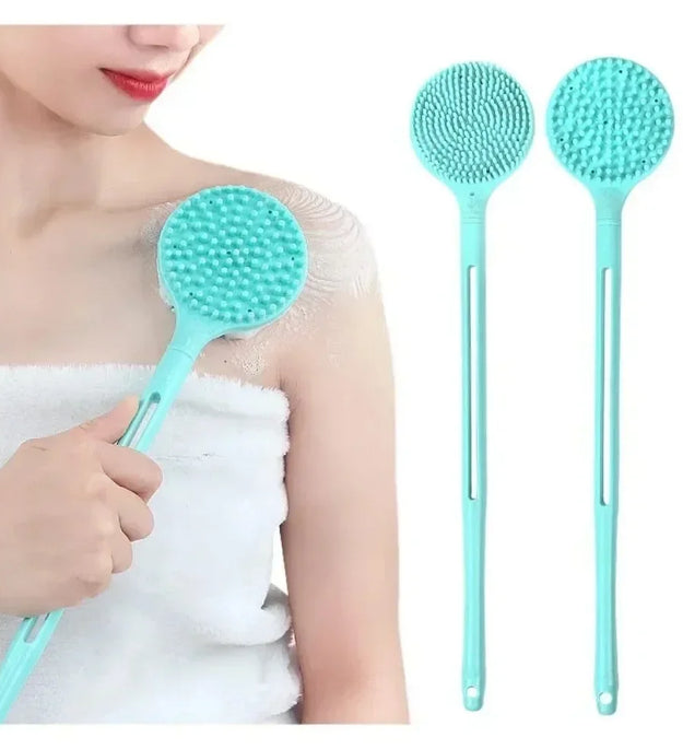 1Pc Silicone Long Handle Bath Brush Double-Sided Shower Exfoliating Brush Body Scrub Back Massage Brushes Bathroom Accessories