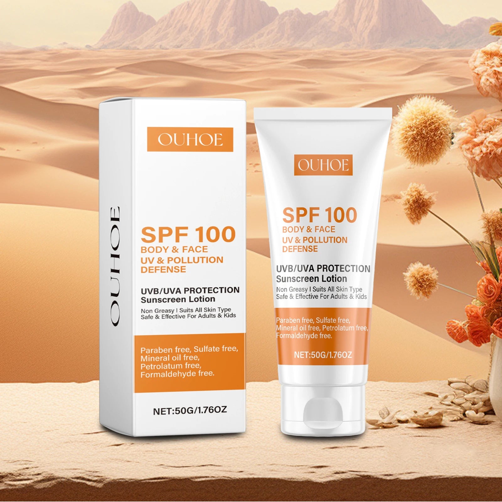 Face & Body Sunscreen Non-Greasy SPF 100+ Facial Sunblock UVA & UVB Protection Sunblocking Cream Anti Aging for Summer Beach