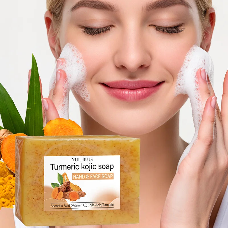 YUITIKUE Turmeric Kojic Soap 100g - Natural Vitamin C Formula, Brightens & Moisturizes, Deep Cleansing, for Face & Hands