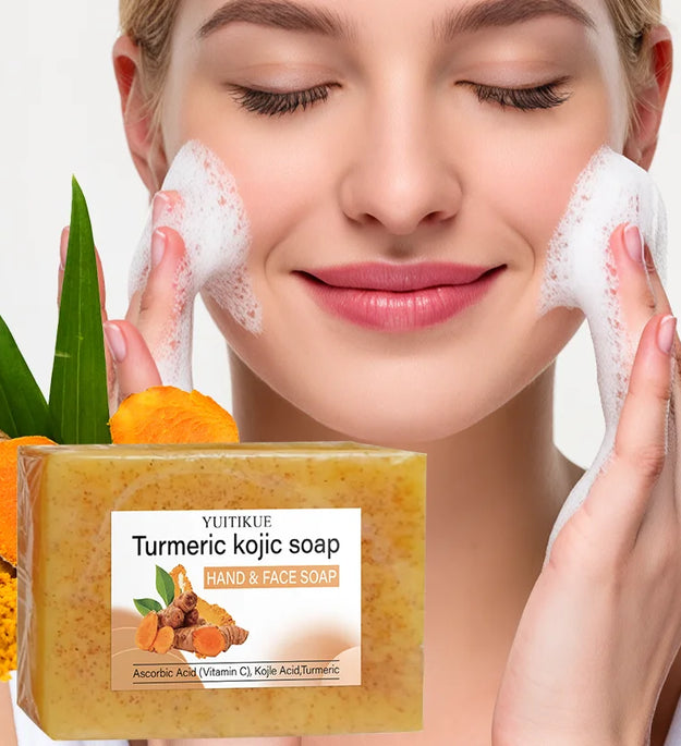 YUITIKUE Turmeric Kojic Soap 100g - Natural Vitamin C Formula, Brightens & Moisturizes, Deep Cleansing, for Face & Hands