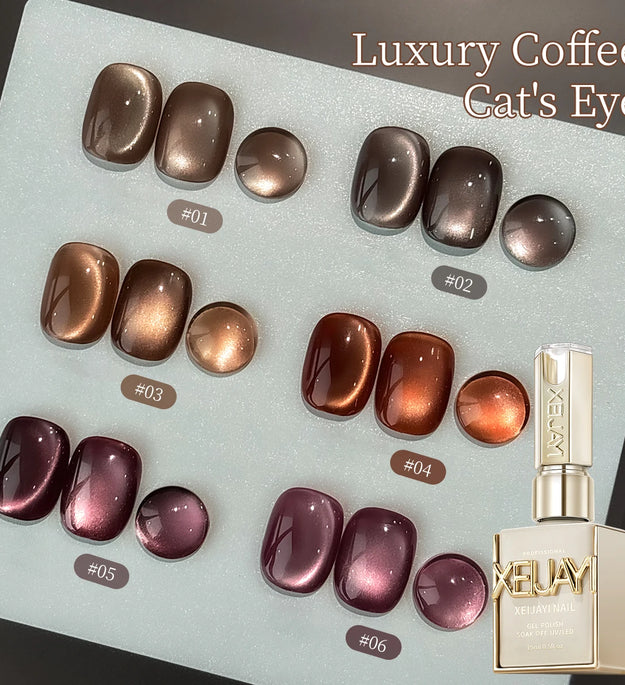 15ml Luxury Coffee Cat's Eye Nail Gel Polish Set with Soak Off UV LED Cat Eye Gel Polish Manicure Nail Art Gift Kit For Christma