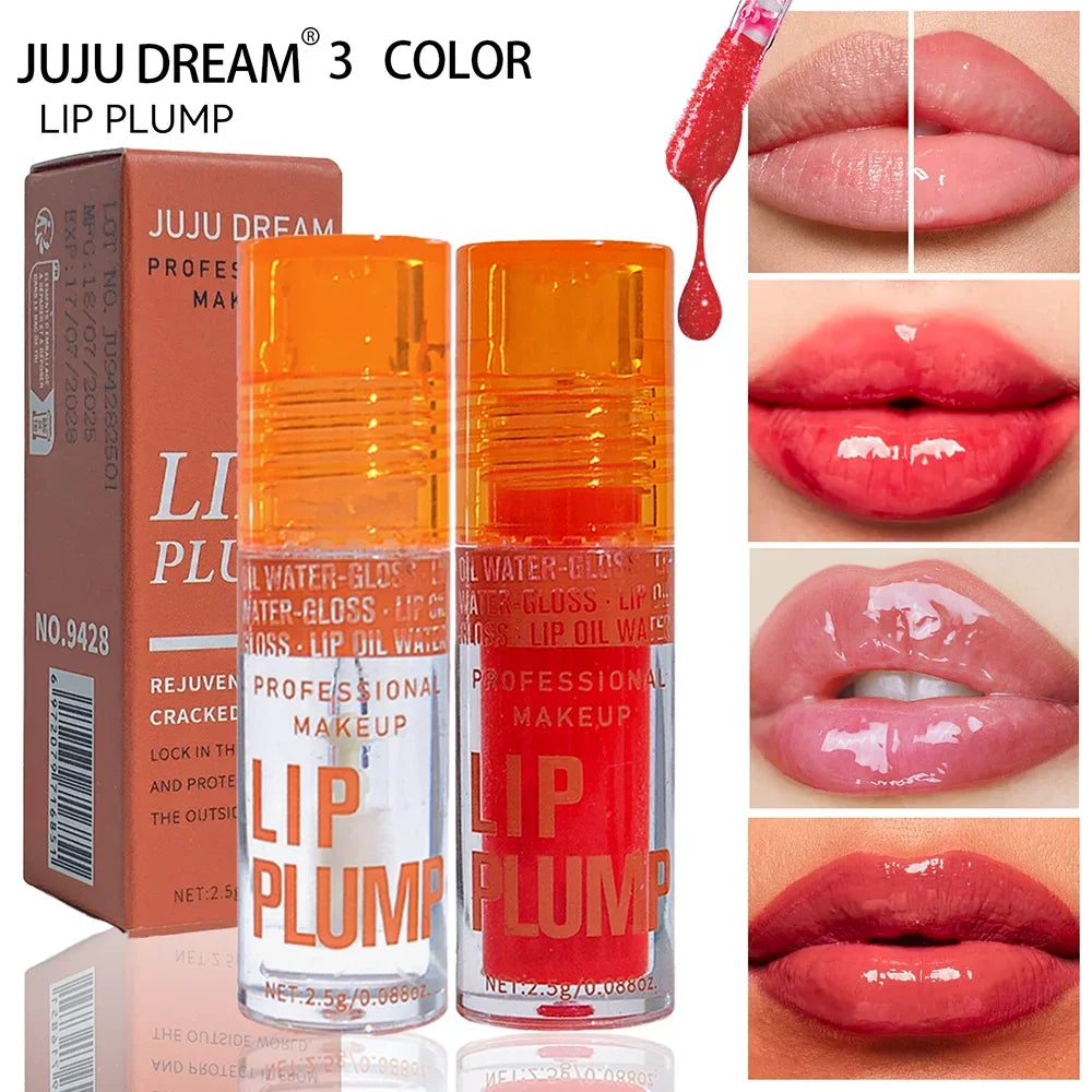 3-Pcs Lip Oil Plump Moisturizing Set – Pink Hydrating Gloss Long-Lasting Clear Liquid Lip Balm，Essential For Autumn And Winter