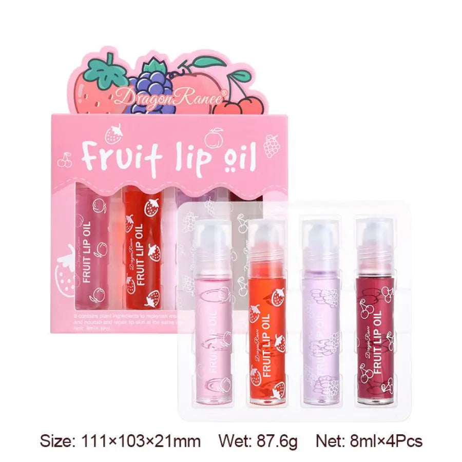 Rolling Bead Lip Oil Set of Four Moisturizing Lotion, Hydrating Roller Ball Mouth Oil, Anti-Drying, Colorless and Transparent