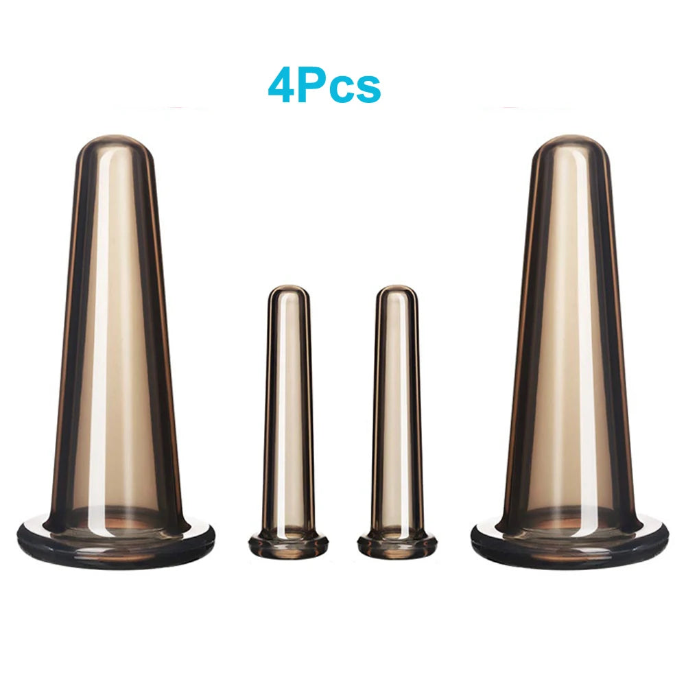 4Pcs Natural Silicone Cupping Massage Cup, for Body Fac Neck Eye Massage Vacuum Tank Body Facial Care, Anti-aging Beauty Tool