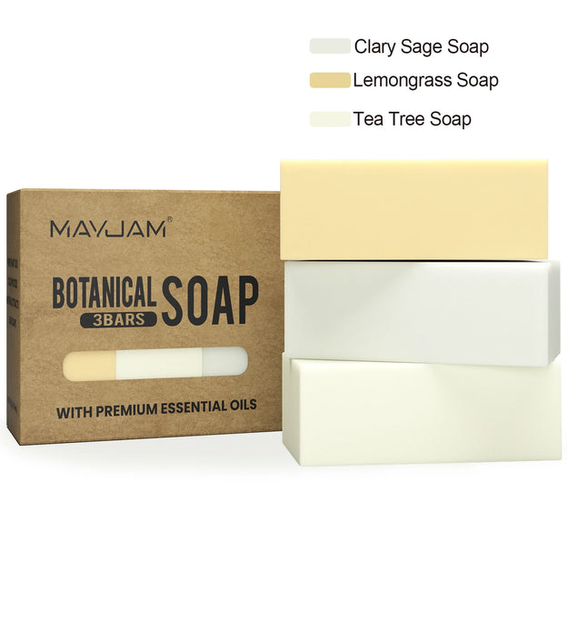 Handmade Soap Gift Set 3 Pack of Essential Oil Soap Chamomile Tea tree Lemongrass Frankincense Clary Sage Scented Soap Cleaning
