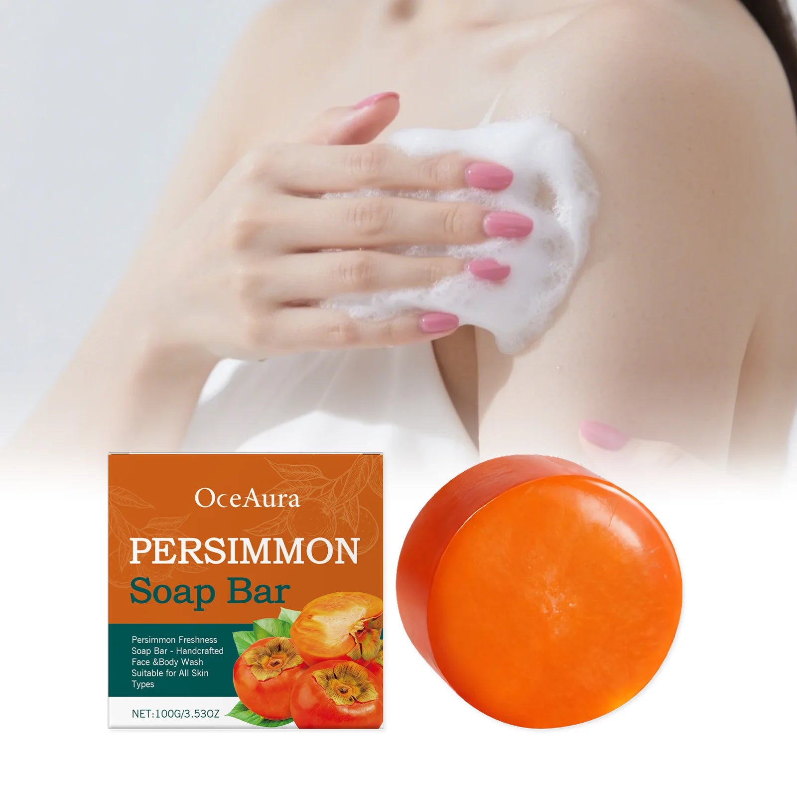 Persimmon Soap Bar Gentle Cleansing Exfoliating Brightening Moisturizing Smoothing Softening Fragrance Handmade Shower Soap 100g