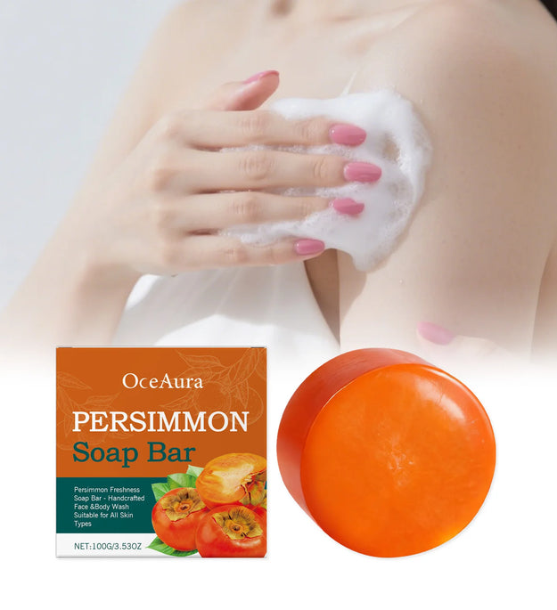 Persimmon Soap Bar Gentle Cleansing Exfoliating Brightening Moisturizing Smoothing Softening Fragrance Handmade Shower Soap 100g