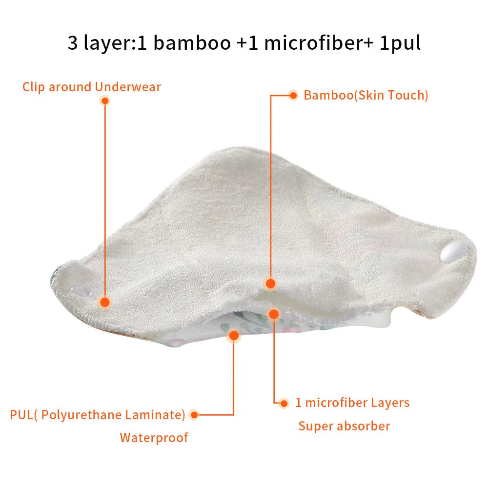 Reusable Waterproof Bamboo Fiber Pads Menstrual Cloth Sanitary Pads Feminine Maternity Hygiene Panty Liner