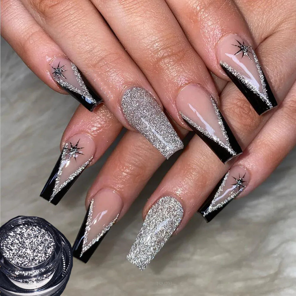 1box Shiny Reflective Diamond Nail Glitter Powder Silver Holographic Micro Drill Dazzling Crystal Gel Polish Manicure Pigment Du