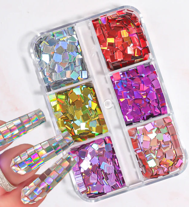 6Grids Holographic Square Nail Art Glitter Sequins Laser Ball Decoration Flakes Manicure Nails Supplies Professional Accessories