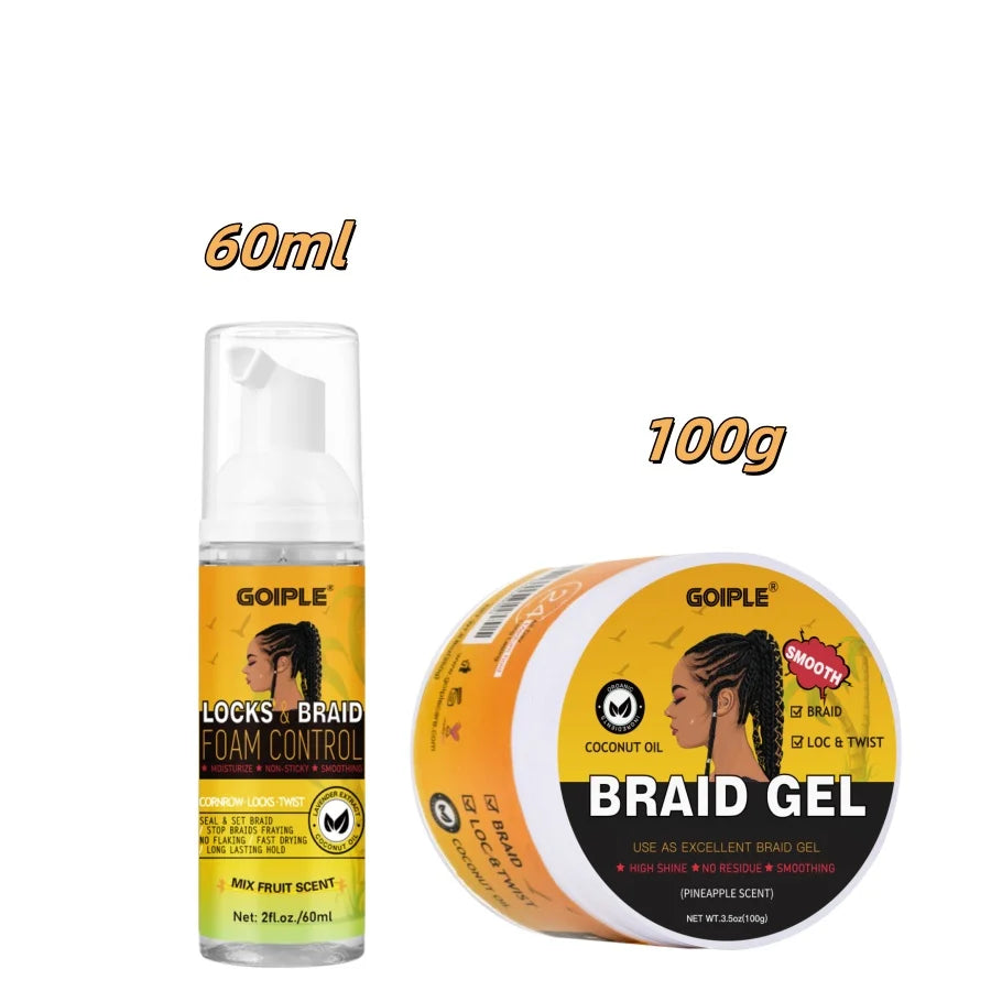 GOIPLE 60ml Braid Mousse for African Women Extra Hold Control Gel for Braiding Twist Locs High Shiny Moisturize Styling Products