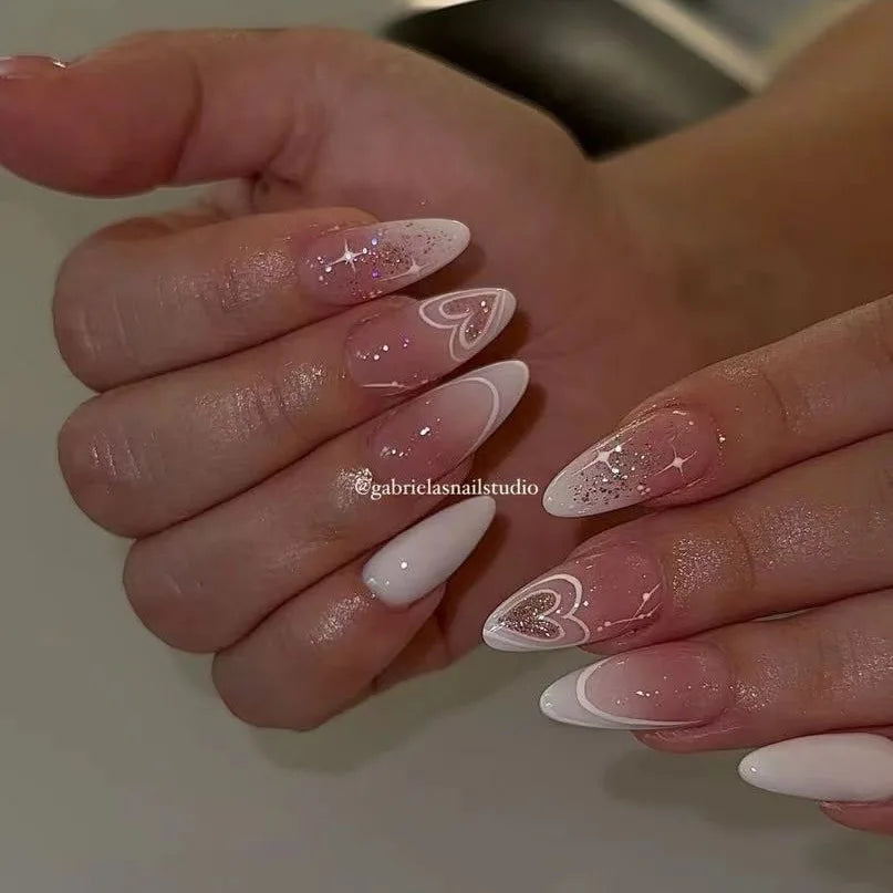 24PCS Wine Red Almond Press on Nails Cartoon Rabbit Bowknot with Plaid Pearl Designs French Fake Nails for Girls Detachable Nail