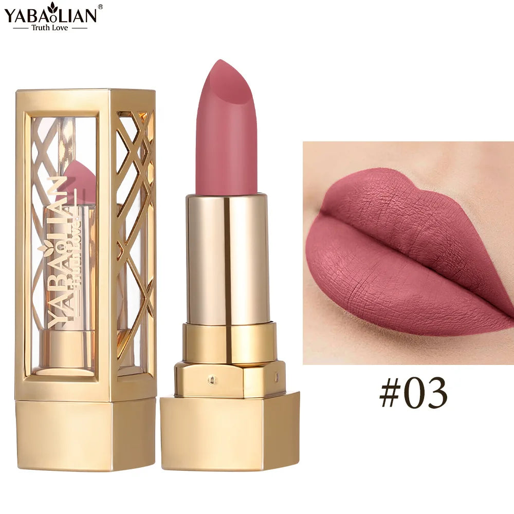 Hollow Carved Lipstick Pearlescent Glitter Velvet Shiny Red Brown Waterproof Lasting Nude Pink Luxurious Sparkling Lip Gloss