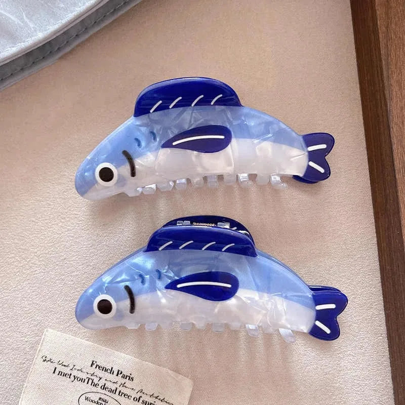 1Pcs Creative Ocean Sardine Hair Clip Cute Shark Texture Ponytail Holder Female Hair Ornament Clip - BlissFully