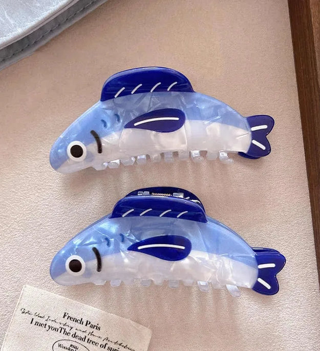 1Pcs Creative Ocean Sardine Hair Clip Cute Shark Texture Ponytail Holder Female Hair Ornament Clip - BlissFully