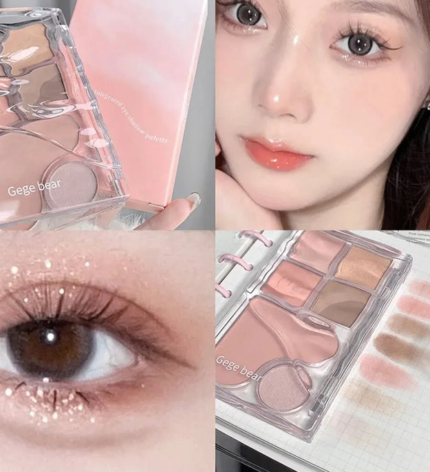 Pinky Heart Gege Bear Eyeshadow Palette Matte Pearlescent Earth Color Sequin Long-Lasting Eyeshadow And Contour Palette