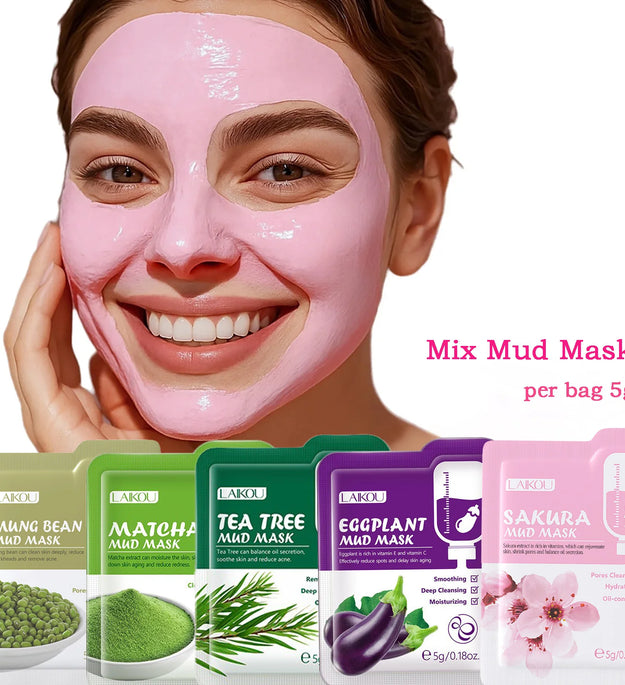 Purifying Clay Facial Mask in Pouch,For Acne, Oily & Combination Skin, Deep Cleansing, Detoxifying, Skin Care, Face Mud Mask 5g