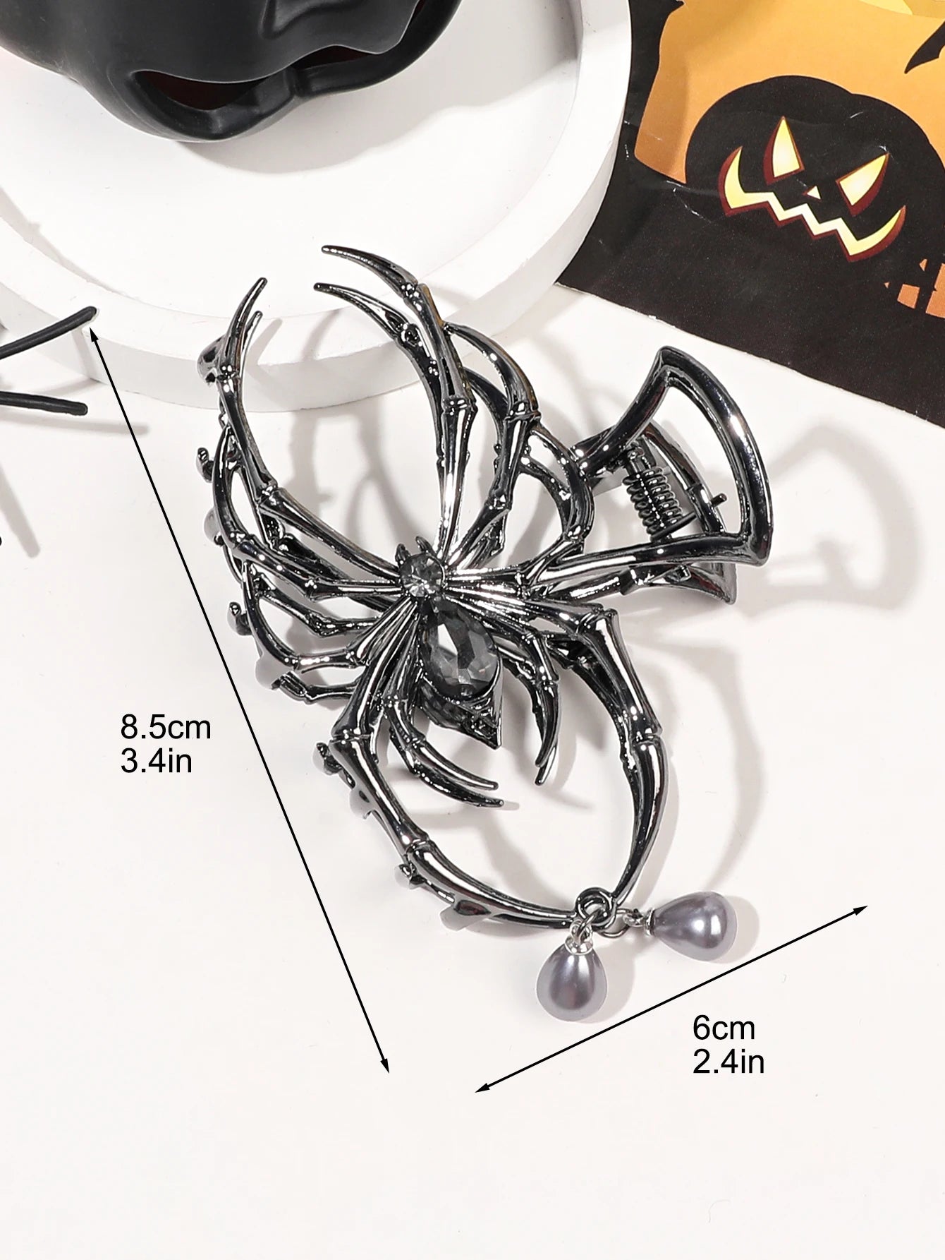 1Pcs Halloween Black Spider Hair Claw Clips with Pearl Charm Design,Metal Gothic Punk Hair Clips Strong Hold Hair Accessories - BlissFully