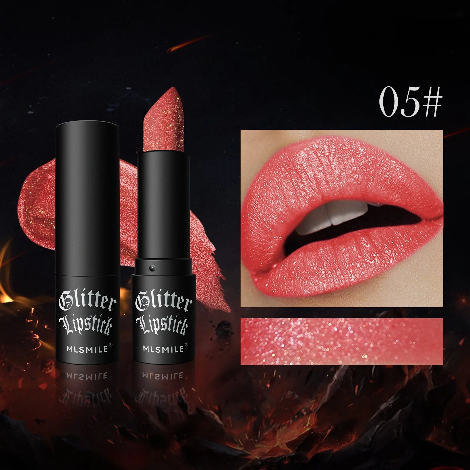 MLSMILE Multi-Color Non-stick Cup Matte Lipstick Flash Lasting Easy Color Diamond Lipstick Dark Halloween Look
