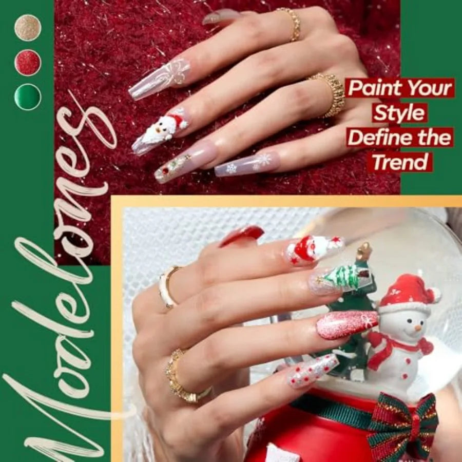 Christmas Gel Nail Polish Set 6 Colors Cat Eye Red Green Glitter Gold Silver Winter Gel Polish Kit with Magnet Nail Stickers So