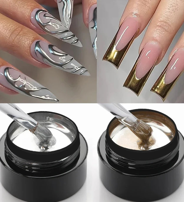 Metallic Painting Gel Chrome Gold Silver Rose Gold Mirror Effect Nail Polish Super Bright Drawing Line French Nail Art Varnish
