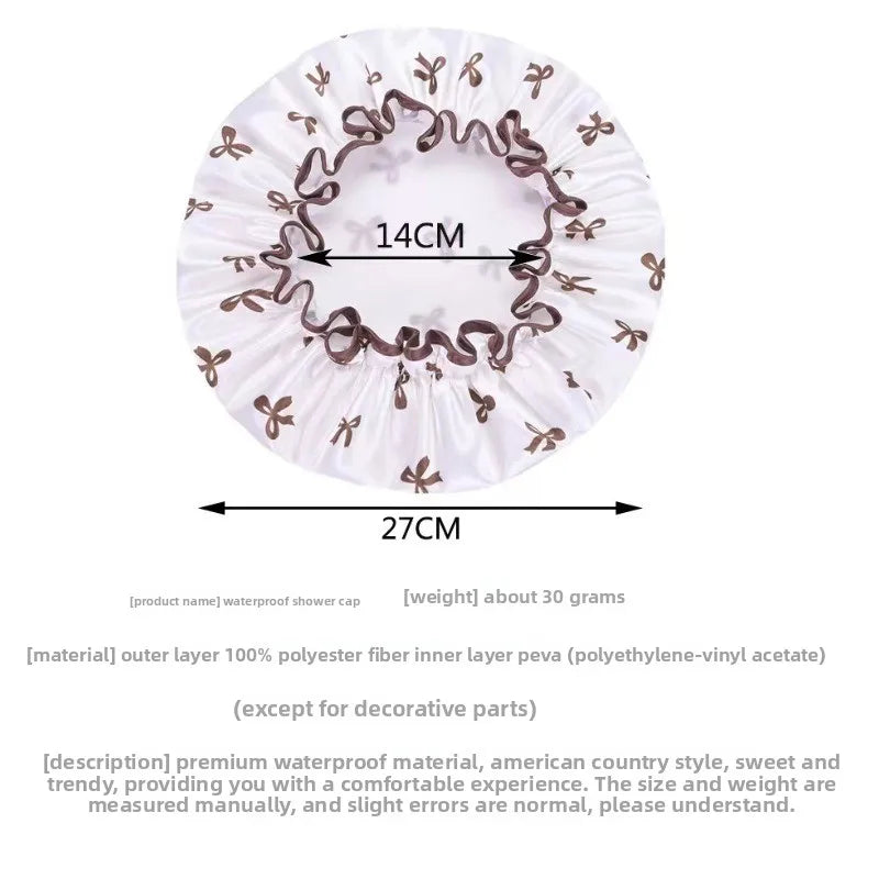 1 Bow Double Layered Waterproof Shower Cap with Ear Protection Design for Bathroom Skincare, Sweet and Practical