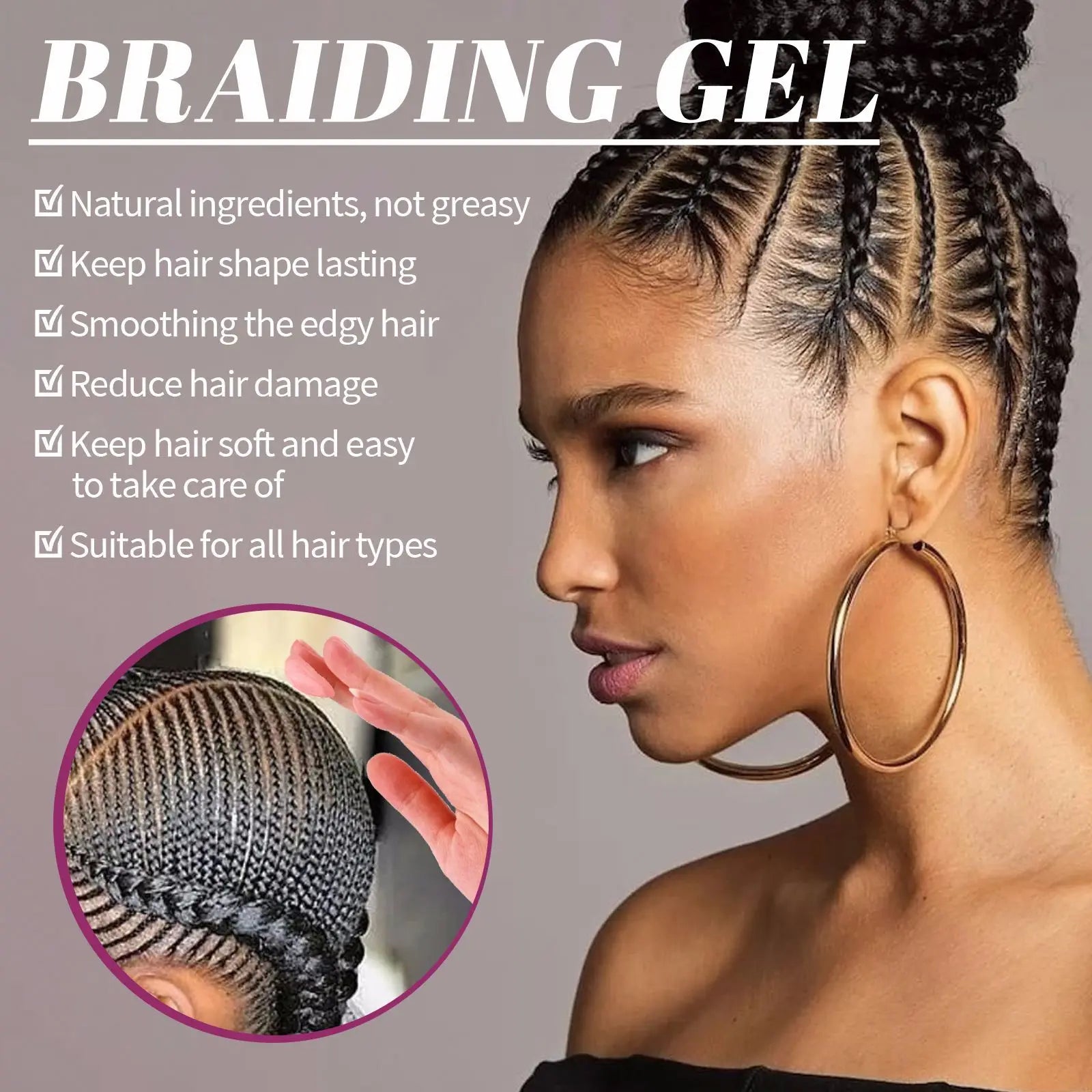 Styling Braiding Gel Wax Strong Hold Pomade Anti-Frizz Smooth Lasting Broken Hair Finishing Shaping Hair Edge Control Cream 100g