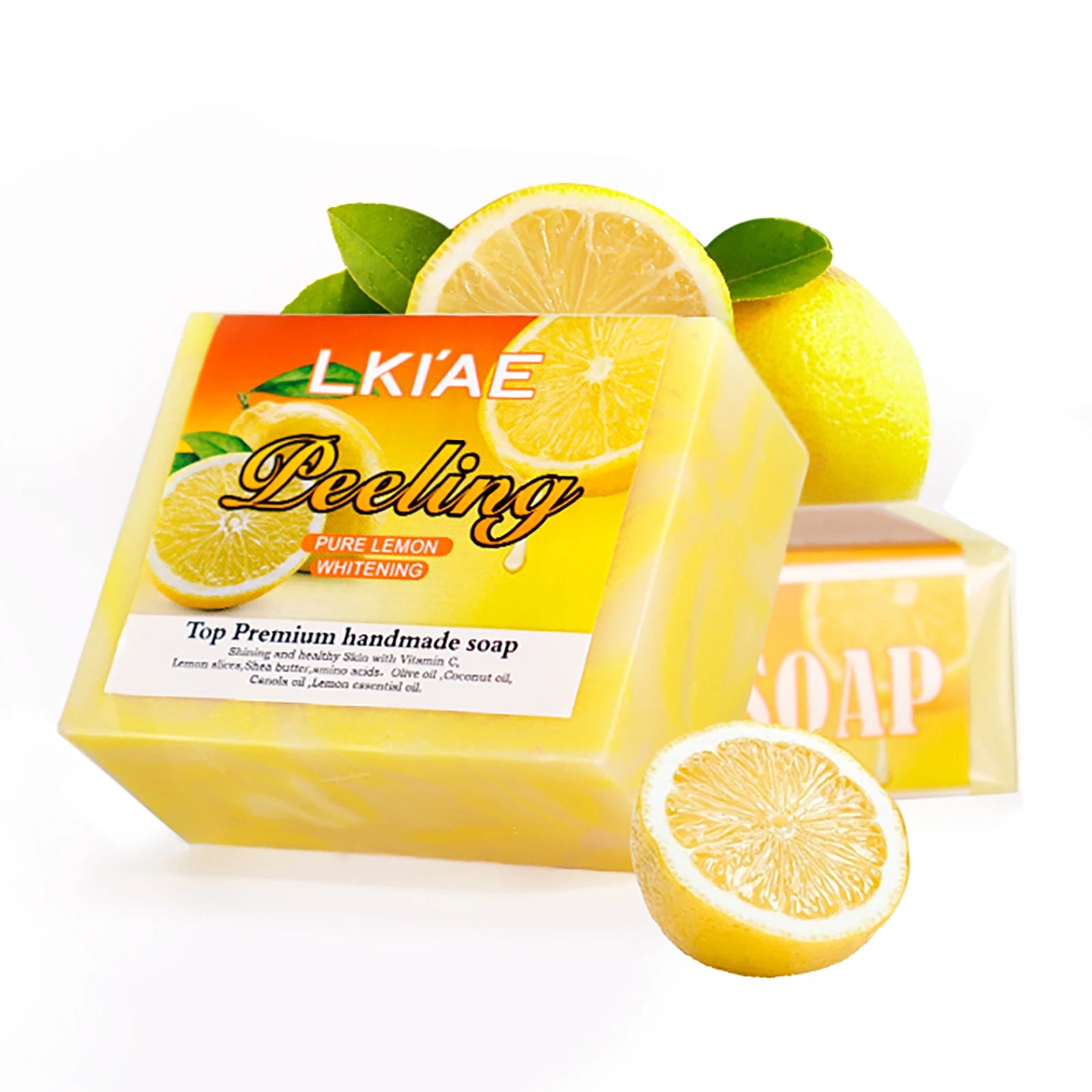 LKIAE Organic Lemon Cold Processed Soap, Brightening, Moisturizing, With Vitamin C, Kojic Acid, Anti Acne and Dark Spots
