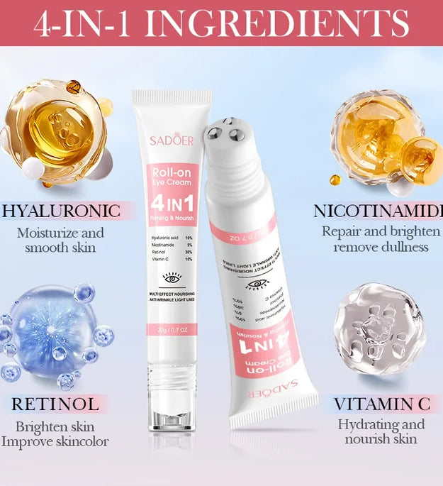 SADOER 4in1 Roll-on Moisturizing Eye Cream Anti Dark Circles Eyes Bags Firming Moisturizing Eye Serum Skin Care for Beauty Eyes - BlissFully
