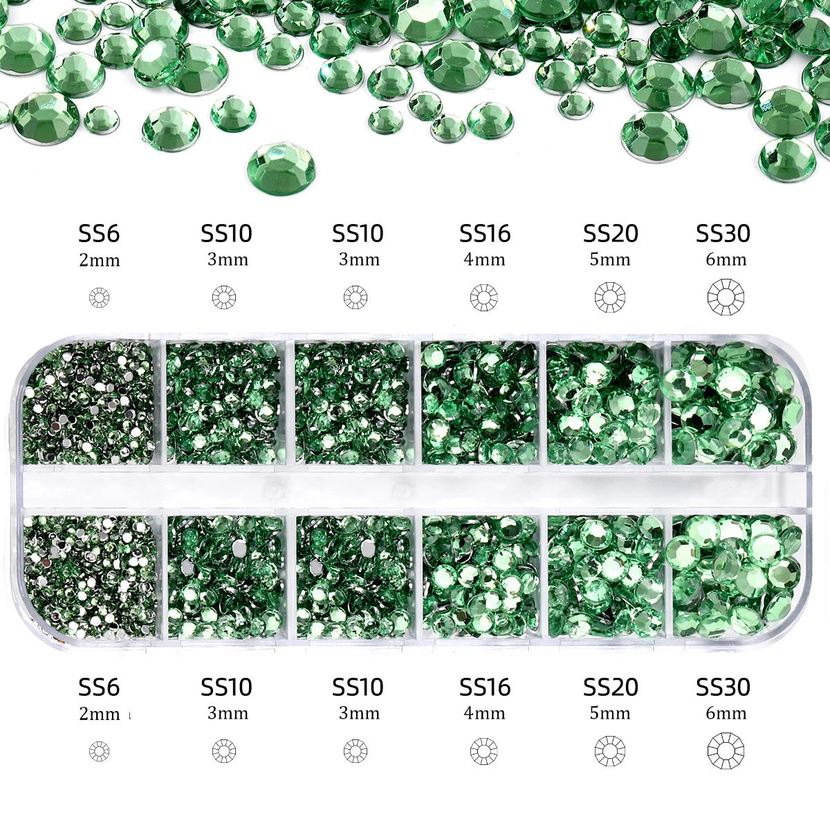2400pcs+ Shiny Clear Crystal Gems Nail Rhinestones 1.5-4mm Mixed Round Glass Stone Flatback Nail Charms 12grids Nail Diamond DIY