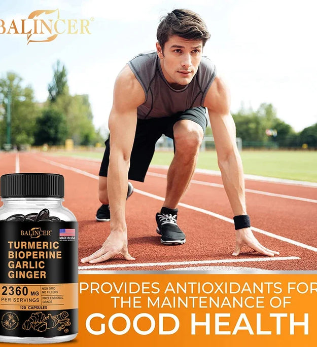 4-in-1 Turmeric Ginger Supplement with Pepperin 2360 Mg with Garlic Curcumin Black Pepper, for Joint, Digestive & Immune Support