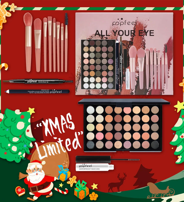 POPFEEL Christmas Eye Makeup Gift Set - Eyeshadow Palette, Eyeliner, Brow Pencil, Mascara-Perfect Eye Makeup Gift Set.