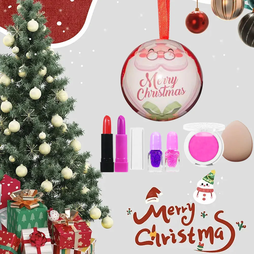POPFEEL Christmas Makeup Ball - Includes Eyeshadow, Blush, Lipstick, Nail Polish, Puff, and Festive Tree Ornament - Perfect Gift