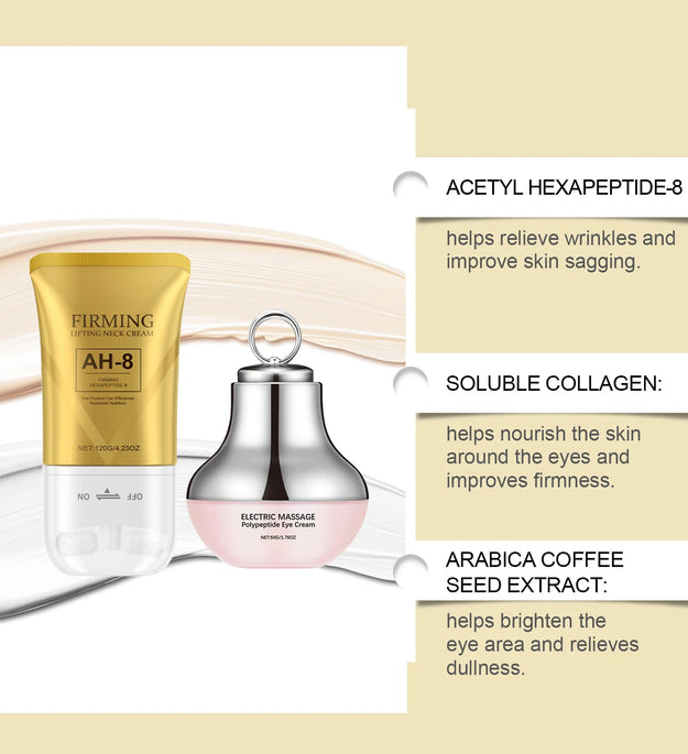 AH-8 Neck Eye Care Set Electric Massage Eye Cream Neck Firming Lotion Smooth Fine Lines Moisturize Tighten Revitalizing Skincare