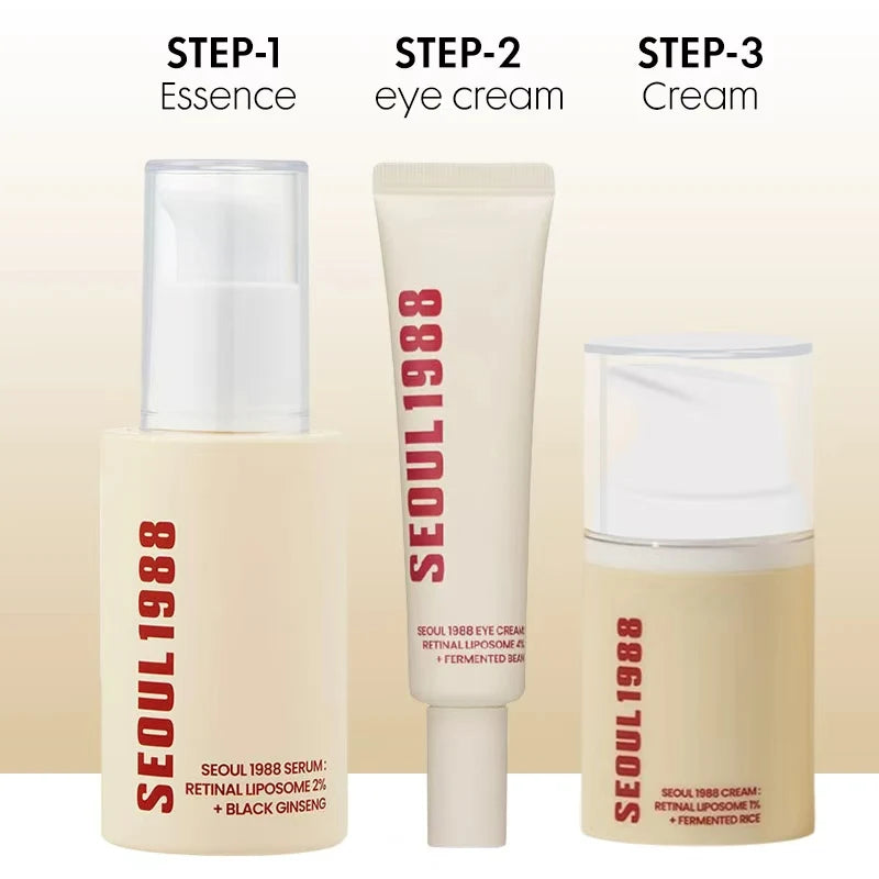 Seoul 1988 Anti-Aging Trio: 4% Retinal Eye Cream + 2% Retinal Serum w/ Black Ginseng for Wrinkles & Brightening,Korean Skincare - BlissFully