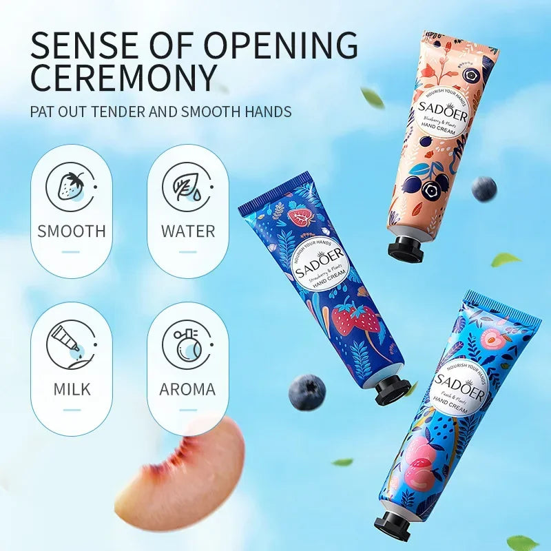5Pcs/set SADOER Fruit Plant Fragrance Hand Cream Sets Moisturizing Repair Anti Dry Hand Lotion Sets Hands Skin Care Products