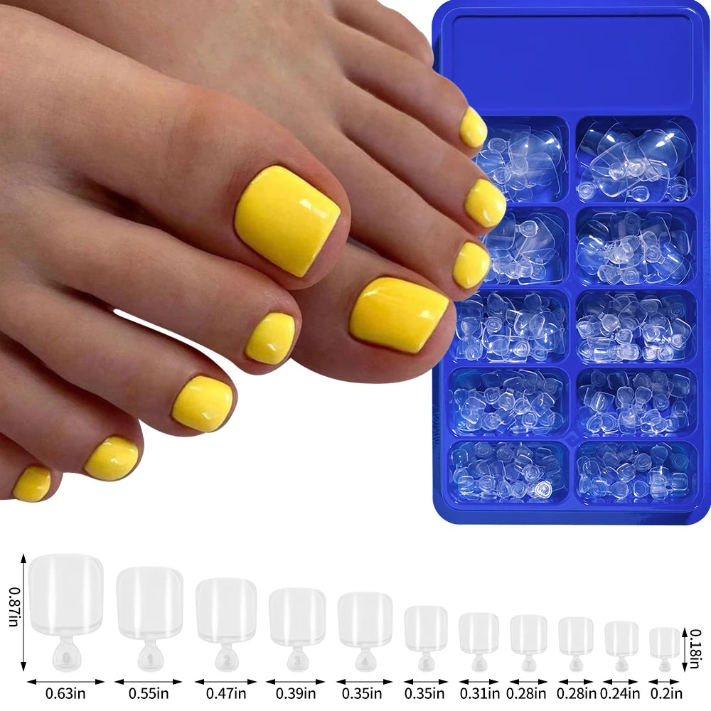 100pcs Fake Toenail Natural White Press On Toe Foot Full Cover Square Nails Art Tips Artificial Acrylic False Nail Manicure Tool