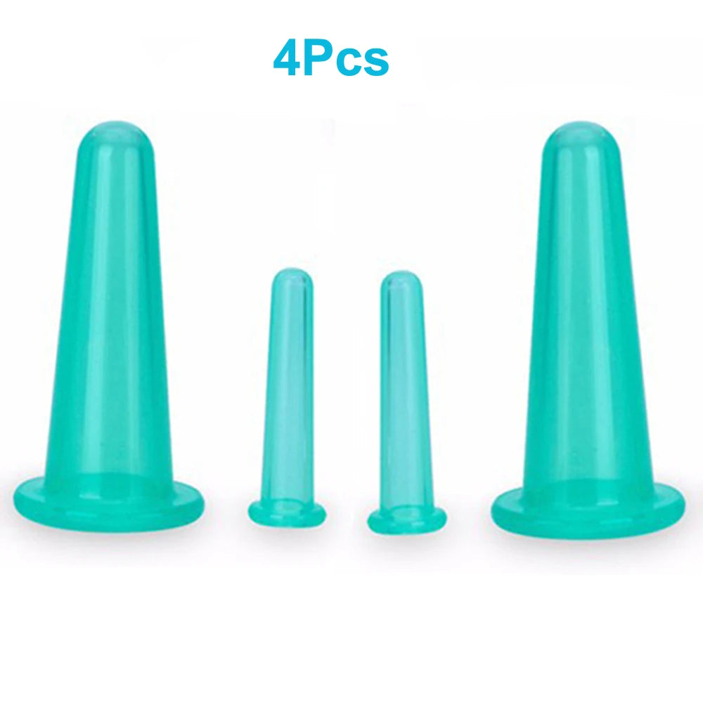 4Pcs Natural Silicone Cupping Massage Cup, for Body Fac Neck Eye Massage Vacuum Tank Body Facial Care, Anti-aging Beauty Tool