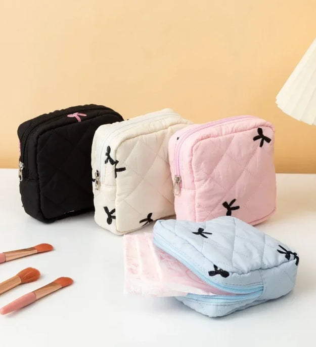 Cute Large Capacity Sanitary Napkin Storage Bags Cartoon Bow Portable Girls Physiological Period Tampon Organiser Bag Pouch