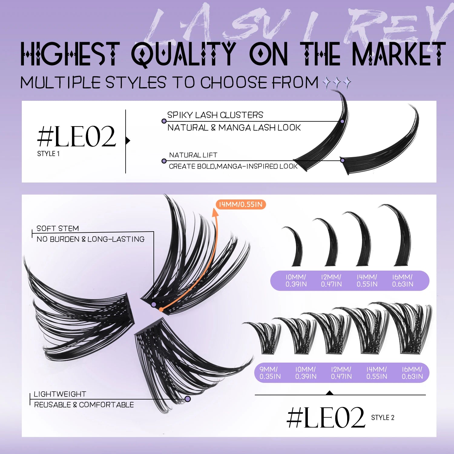 LASVIREY Fluffy Lash Clusters DIY Spiky Cluster Lashes Mixed Tray Individual Lashes Extension Natural Thick Faux Mink Lashes